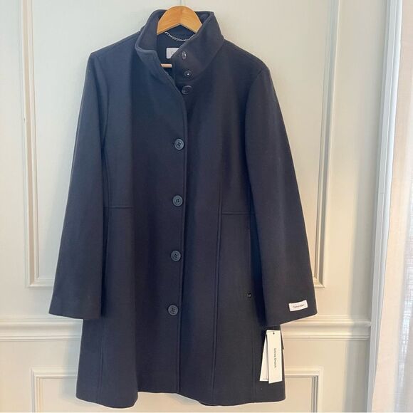 Calvin Klein Womens Wool Blend Peacoat with Button Front, XL, NWT - Picture 1 of 9